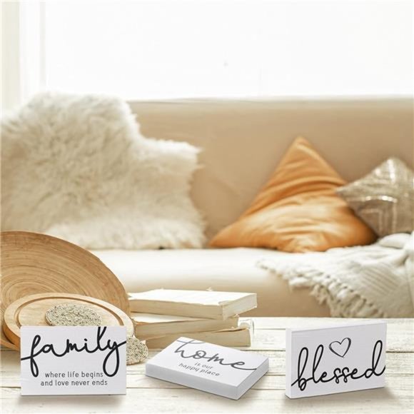 3 Pieces Family Home Blessed Rustic Wood Sign Mini Wood Decorative Signs - Picture 6 of 6